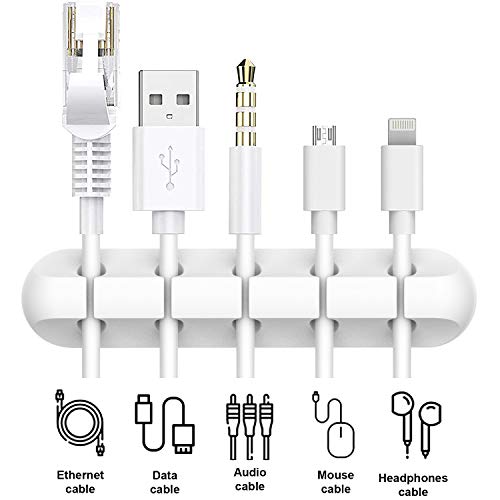 INCHOR White Cable Clips, Cord Organizer Cable Management, Cable Organizers USB Cable Holder Wire Organizer Cord Clips, 2 Packs Cable Straps for Desk Car Home and Office (5, 3 Slots) - color: White