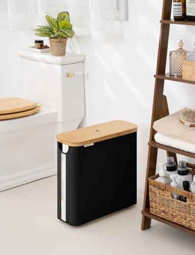 StorageWorks Large Toilet Paper Storage with Bamboo Lid, Toilet Paper Holder Basket for Up to 12 Mega or 16 Regular Size Rolls, Paper Storage Baskets for Bathroom, Black, 1 Pack - color: Black, size: Large