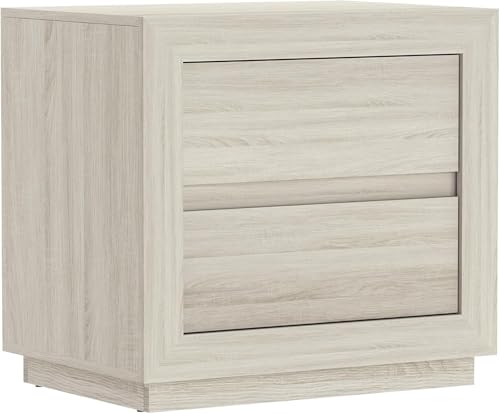 Manhattan Comfort Soren 26" Contemporary Nightstand with 2 Drawers, Modern Wood Design Bedside Table, Handle-Less Storage Drawers, Compact & Functional, Whitewashed Oak - color: Whitewashed Oak