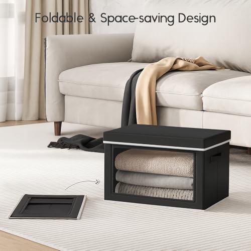 Homsorout Collapsible Storage Bins with Lids - Stackable Storage Containers with Window, 15.7 Inch Fabric Organizing Bins for Closet, Home & Office Organization Baskets, Black, 3 Pack - color: Black, size: XL(3-Pack)
