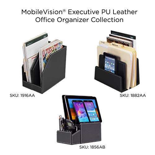 MobileVision Executive Leather Vertical File Folder Holder & Office Product Organizer, Store Files, Magazines, Notepads, Books and more, 2 Pack Combo Set - color: Executive Leather