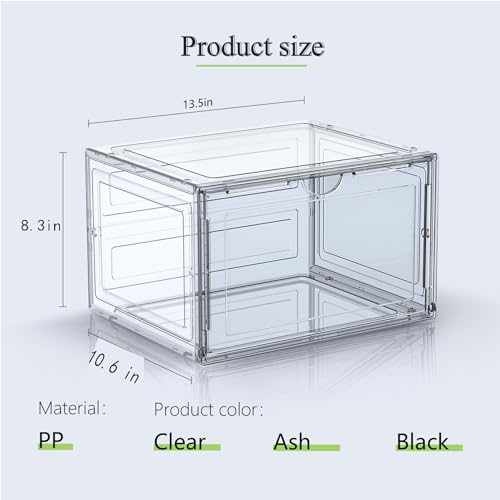 8 Pack XL Shoe Storage Box Organizer,Drop Side Large Shoe Boxes Clear Plastic Stackable Container,Magnetic Sneaker Display Case, Fit up to US 13（13.4”x 10.6”x 8.3”(8 Pack Black) - color: XL 8 Pack Black