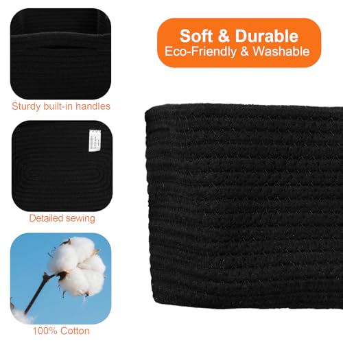 Small Storage Baskets for Organizing, Woven Storage Bins for Shelves, Gift Basket Empty, Baby Rope Basket, Dog Toy Storage, Cute Decorative Closet Organizer, 13.2x8.2x5.2”, 3Packs Black - color: Black, size: M