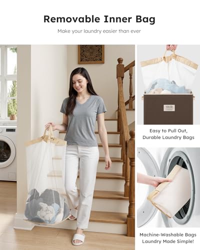 SOLEDI Laundry Hamper with Lid 100L Large & Tall Collapsible Laundry Basket, Clothes Hamper with Bag Removable Easy to Carry, Dirty Hampers for Bedroom, Bathroom, Dorm, College, Chocolate - color: Chocolate, size: 100L