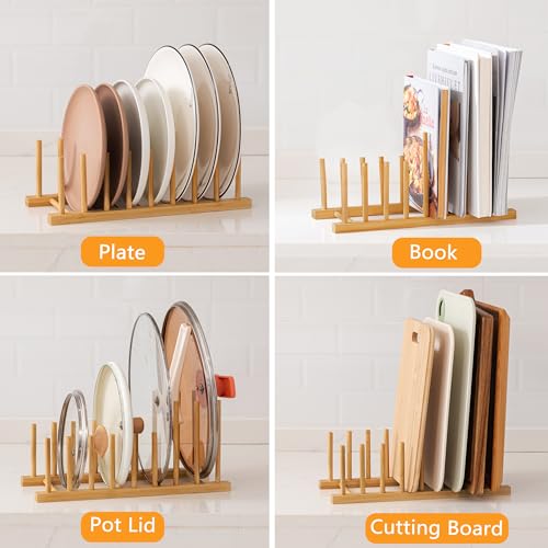 HBlife 4pcs Heighten and Widen Bamboo Dish Drying Rack Plate Bowl Cup Book Pot Lid Cutting Board Stand Drainer Storage Holder Organizer for Kitchen Cabinet - color: Rod 4inch High 6slots With 6inch High 2slots 4pcs