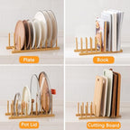 HBlife 4pcs Heighten and Widen Bamboo Dish Drying Rack Plate Bowl Cup Book Pot Lid Cutting Board Stand Drainer Storage Holder Organizer for Kitchen Cabinet - color: Rod 4inch High 6slots With 6inch High 2slots 4pcs