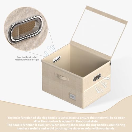 Shoe Organizer for Closet, Large Shoe Box Storage Containers with Clear Window, Space Saving Shoe Bin with Foldable Bottom Support Adjustable Dividers - Fits 16 Pairs (Beige, (19.7*15.7*13)x1) - color: Beige, size: (19.7*15.7*13)x1