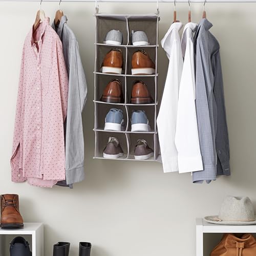 Household Essentials 10-Pocket Hanging Shoe Organizer, Side-by-Side Blended Canvas Storage, 2 Hooks for Excellent Support, The Perfect Space-Saving Organizer - color: Silver
