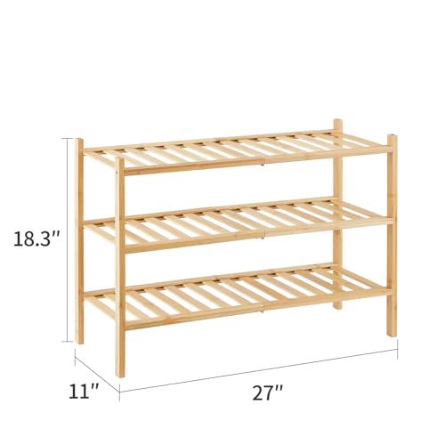 3-Tier Bamboo Shoe Rack for Entryway, Stackable | Heavy Duty | Multi-Function, Free Standing Shoe Racks for Bedroom Hallway Closet - color: Natural, size: 3-Tier-Standard