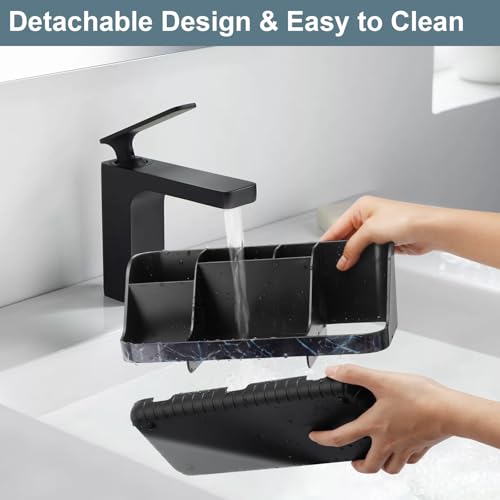 GFWARE Marble Black Toothbrush Holders for Bathrooms - Detachable 7 Slots Bathroom Organizer Countertop Matte Black Electric Toothbrush and Toothpaste Holder for Bathroom Counter Vanity Sink Storage - color: Black Marble