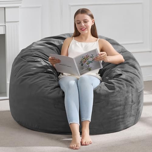 Hobestluk 3FT Bean Bag Chair Giant Bean Bag Chairs for Adults Large Bean Chairs with Removable Cover, Beanbag Chair with Filler, Adult Bean Bag Chairs for Living Room, Bedroom - color: Grey, size: 3FT - 36" x 36" x 22"