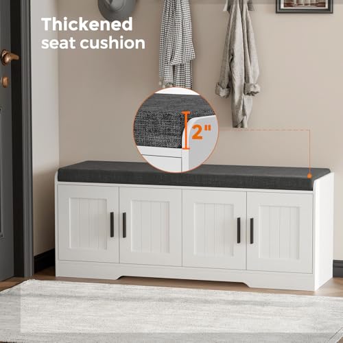 Homleke 2-Tier Storage Bench, Shoe Bench with Thickened Padded Seat Cushion, Entryway Bench with 4 Doors, Adjustable Shelf, 13.8" D x 45.3" W x 18.5" H, for Entryway, Living Room, Bedroom, White - color: White, size: 45.3"