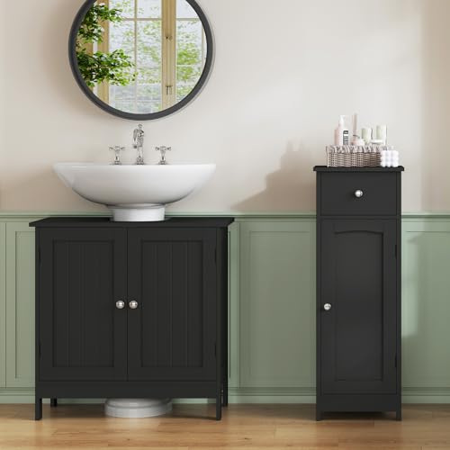 Iwell Bathroom Storage Cabinet, Small Bathroom Floor Cabinet with Drawer & Storage Shelf, Free-Standing Organizer Cabinets for Hallway/Living Room, Black - color: Black, 1 Drawers