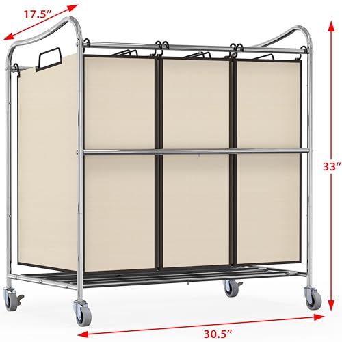 Simple Houseware Heavy-Duty 3-Bag Laundry Sorter Cart, Chrome - color: Chrome