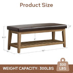 HUIMO Entryway Shoe Bench with Cushion, End of Bed Bench,Upholstered Bench for Kitchen, Bench with Solid Wood Shelf, Leather Ottoman Bench for Hallway, Living Room (PU-Brown) - color: Pu-brown