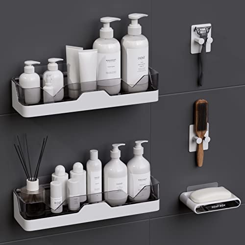 2-Pack Shower Caddy, Adhesive Shower Shelves with Soap Holder and 2 Razor hooks, No Drilling Shower Racks, Used for Bathroom and Kitchen - color: 2pcs Grey+Soap Holder