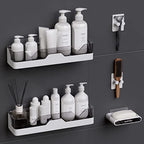 2-Pack Shower Caddy, Adhesive Shower Shelves with Soap Holder and 2 Razor hooks, No Drilling Shower Racks, Used for Bathroom and Kitchen - color: 2pcs Grey+Soap Holder