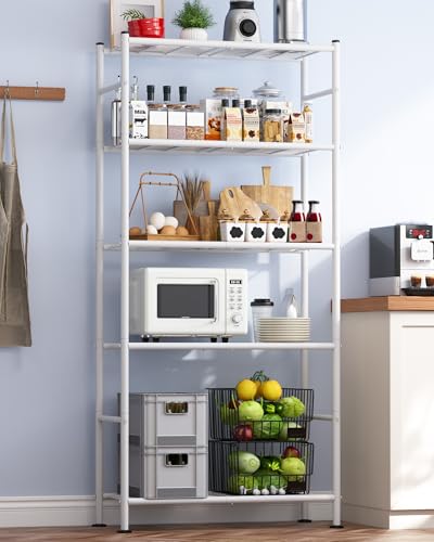 Sakugi Storage Shelves - 5 Tier Shelf Organizer, Heavy Duty Garage Shelving Unit with Leveling Feet, Stable Metal Shelves Organizer for Pantry, Kitchen and Closet, 33.0" W x 12.6" D x 72.0" H, White - color: White, size: 33.0w×12.6d×72.0h (5t)
