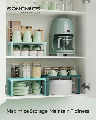 SONGMICS Cabinet Organizer Shelf, Set of 3 Kitchen Counter Shelves, Kitchen Storage, Spice Rack, Stackable, Expandable, Green UKCS220C01 - color: Green