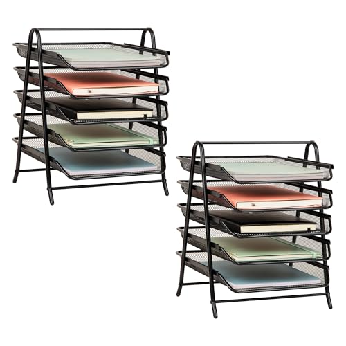 Mind Reader 5-Tier Paper Tray, Desktop Organizer, File Storage, Office, Metal Mesh, 11.75"L x 14"W x 15"H, Set of 2, Black - style: 5-Tier