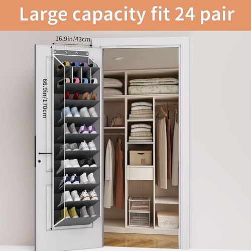 KYEVIS 10-Tier Large Size Over the Door Shoe Organizer, 20 Pairs Hanging Shoe Rack for Closet with Deep Pockets, Space-Saving Storage for Sneakers, Boots Heels (Grey) - color: Gray