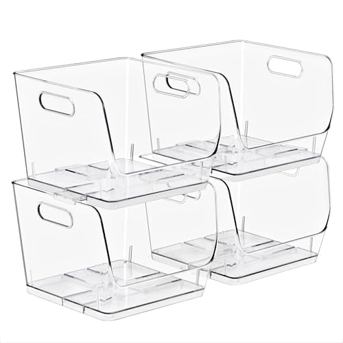 Sorbus Stackable Storage Bins Open Front, Clear Stackable Storage Bins, Pantry Bins for Storage and Organization, Acrylic Stackable Bins for Kitchen, Clear Pantry Organizer Bins (Medium Sqware 4 Pack) - size: Medium Square, style: 4 Pack
