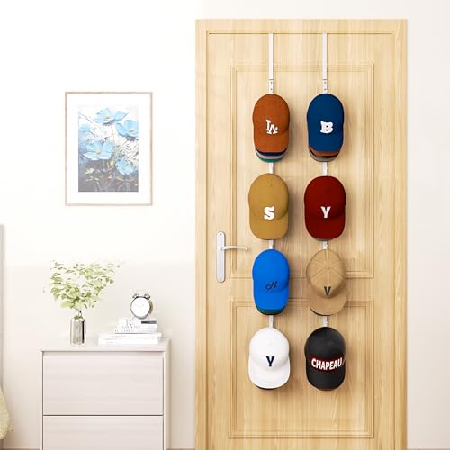 HapiRm Over Door Hat Rack - 2 Packs Hat Organizer with 8 Hooks Design, Hanging Baseball Cap Organizer Storage Holds Up to 40 Caps for Door, Bedroom, Closet (White) - color: White, size: 2 Pack