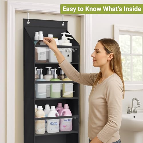 AOODA 2 Pack Over the Door Organizer, Large Capacity Closet Door Hanging Organizer, Clear Deep Pockets Baby Storage for Nursery, Bathroom, Bedroom, Pantry, Diapers (Black) - color: Pure Black, size: 2 Packs