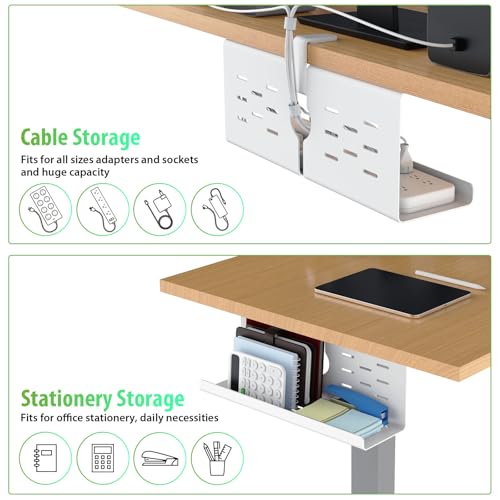 KEEGH 16" Under Desk Cable Management Tray, 2 Pack Desk Cord Organizer Upgrade Capacity, No Drill Clamp/Screws Mount, Cord Management Tray for Home Office, Gaming Desk, Standing Desk, White - color: White, size: 2 Pack