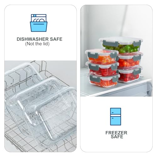 KOMUEE 10 Pack Glass Food Storage Containers, Meal Prep Containers with Lids, Airtight Glass Lunch Boxes, Freezer, Oven, and Microwave Safe - color: Gray