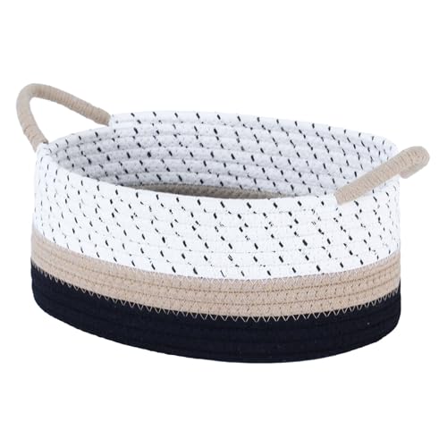 Yimi's Dream Cotton Rope Basket – Woven Gift Basket with Handles, Decorative Storage Basket for Baby Shower, Housewarming, Nursery, Toys, Laundry, Towels - color: brown&black with brown handle, size: Oval - 12"x8"x5"
