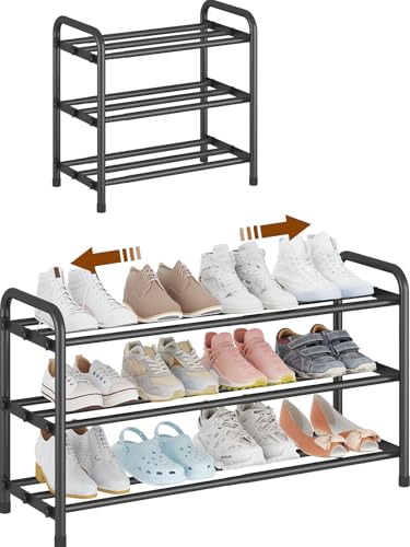KANAV Expandable Shoe Rack Organizer – 3-Tier Shoe Shelf for Closet, Entryway & Front Door – Space-Saving Shoe Storage Solution - color: Black, size: 3-Tiers