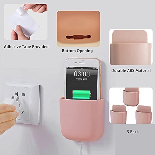 3 Pack Remote Control Holder Wall Mount Holders Hole-Free Phone Charging Organizer Pen Storage Containers For Home Office School Supply Storage (Dark Pink) - color: Dark Pink