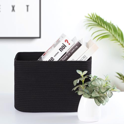MINTWOOD Design 3-Pack Storage Baskets for Shelves, Playroom and Classroom, Book Basket, Decorative Storage Cube Bins, Woven Closet Organizers, Pantry and Shoe Organizer, Full Black - color: Full Black