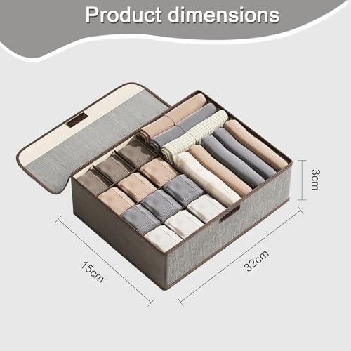 Underwear Storage Box with Lid Multi-Compartment Closet Organizer Fabric Drawer Divider for Socks Lingerie and Clothes (Grey, F) - color: Grey, size: 13 Grid