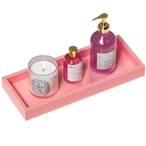 ZHWS Bathroom Vanity Tray for Perfume Decor Toilet Tank Candle Toiletries, Kitchen Tray for Soap Dispenser Spice Salt Coffee, Bamboo Nightstand Tray 11.3”x4.4” (Pink) - color: Pink, size: 11.3" x 4.4" x 1.1"