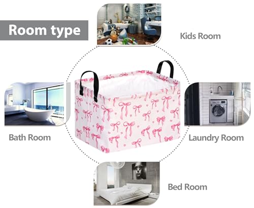 Pink Bowknot Girls Gifts Storage Box Clothes Hamper Basket Collapsible Organizer Bin Toys Shelf Baskets for Home Bedroom Decor - color: bowknot