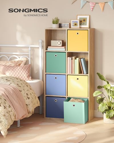 SONGMICS Storage Cubes, Set of 6 Odorless Foldable Storage Boxes, 13 x 13 x 13 Inches, Closet Organizers for Shelf, Rainbow Storage Bins, Colorful Fabric Bins for Bedroom, Living Room URFB233XA08 - color: Multi-color 2, size: L (13"L x 13"W x 13"H)