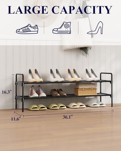 Kitsure Shoe Rack for Closet, Shoe Organizer for Front Door Entrance, Stackable Shoe Shelf, Detachable Closet Organizers and Storage, 36.1" Wide - 2 Tiers, Black - color: Black, size: 36.1" Wide - 2 Tiers