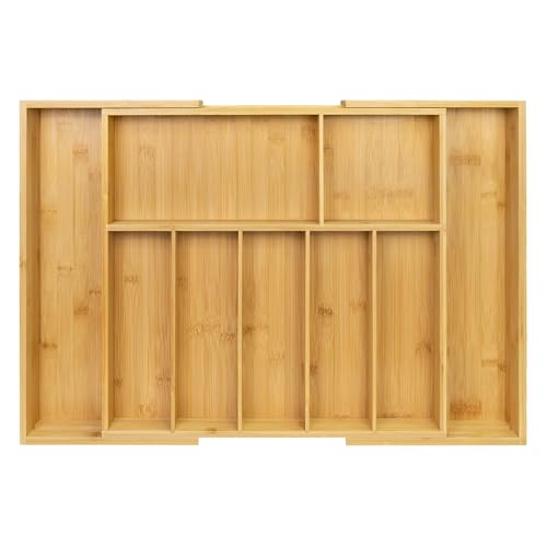 Utoplike Extra Large Kitchen Drawer Organizer, Expandable Bamboo Drawer Holder for Utensils, Silverware, Flatware, 7-9 Slots Cutlery Tray