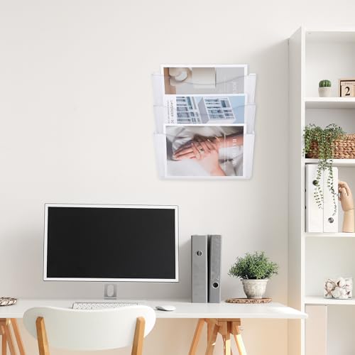EASEPRES 3 Pack Clear Single Pocket Hanging File Organizer, Plastic Wall Mount Paper Mails Magazines Holder, Mounted Folder Bins for Office School and Home, 13.85x3.14x6.88 inches - color: Clear, size: 3 Pack