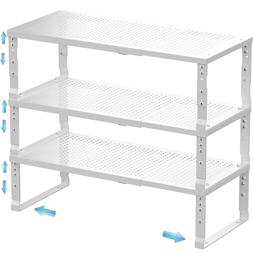 Expandable Spice Rack & Kitchen Cabinet Organizer - Stackable, Adjustable Shelves for Cabinets, Countertops, Cupboards & Pantries(3 Packs/Large/White) - color: 3 Packs/White, size: Large:10"D x 16.5"W x 6.2"H