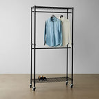 Amazon Basics Adjustable Double Rod Rolling Garment Rack, Hanging Clothes Closet Organizer with Wheels, Heavy Duty, 36" x 14" x 72", Black - color: Black