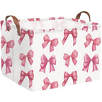 Rectangular Pink Girls basket,Delicate pink bow girls nursery laundry basket,Pink Laundry Hamper,kids waterproof collapsible canvas basket,Toy bins,Girls Room decor(Bowknots) - color: Bowknots