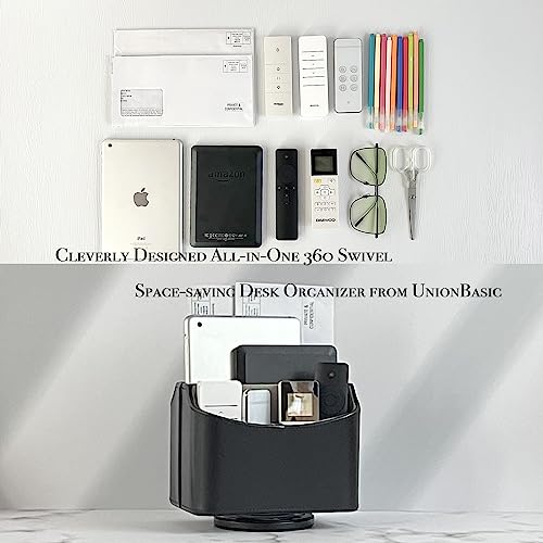 UnionBasic Rotating Desk Organizer, 360 Desk Spinning Caddy, Desktop TV Guide/Mail/Media/Remote Controller Holder Organizer,Black - color: Black