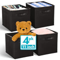 Reli. 11 Inch Cube Storage Bins (4 Pack) | Cube Organizer Bins | 11x11 Fabric Storage Boxes | Collapsible, Foldable Fabric Cubby Box (Square) | Kids Room Organization (Black)