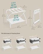 SONGMICS Luggage Racks, Set of 2, Suitcase Stand with Fabric Storage Shelf, for Guest Room, Bedroom, Hotel, Foldable, Holds up to 110 lb, 27.2 x 15 x 20.5 Inches, Cloud White RLR002W02 - color: Cloud White, style: with Shelf