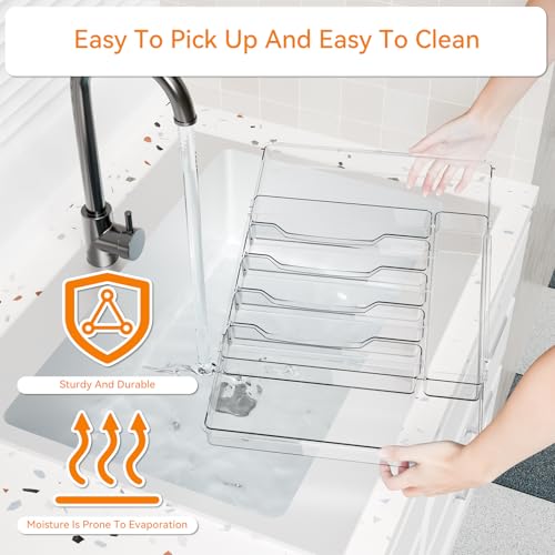Yieach Large Clear Expandable Silverware Drawer Organizer for Kitchen,BPA FREE Adjustable Utensil Drawer Organizer and Silverware Tray,Plastic Flatware Organizers,Cutlery,Knife,Fork and Spoon Holder - size: L - 12.6 to 21.3