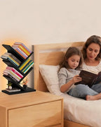 Godferyxin Tree Bookshelf with Liting,Small Bookshelf LED and Desktop Book Shelf Light for Office, Home or School Mini Bookcase for Wood Displaying Books, CDs, Magazines Wood Shelf Rack - color: 5tier-bookshelf Liting Black