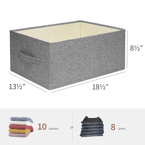 Linen Folding Storage Bins, 3 Pack Large Storage Baskets, Washable, Clothing Storage Bins with Handle, Closet Organizer for Storage Sweater,Sheets(dark grey, 18½"x13½"x8½") - color: dark grey, size: 18½"x13½"x8½"